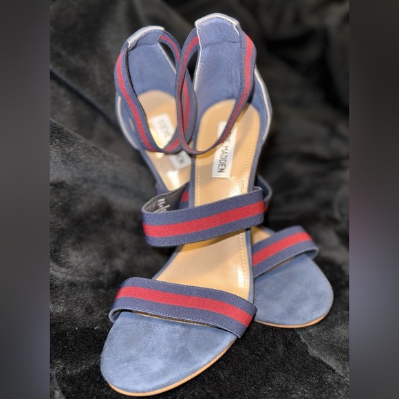 Steve Madden Blue and Red Heeled Sandals - Picture 1 of 14